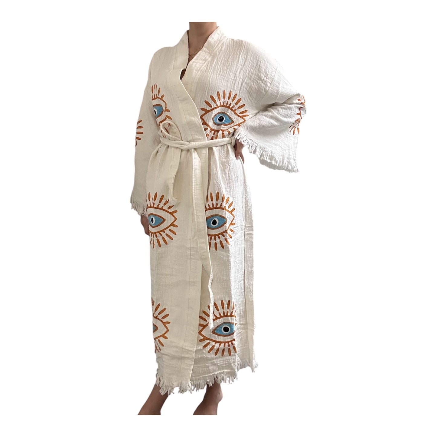 Evil Eye Kimono Robe with Pockets Mystic Eye %100 Cotton XS-XL(0-14)