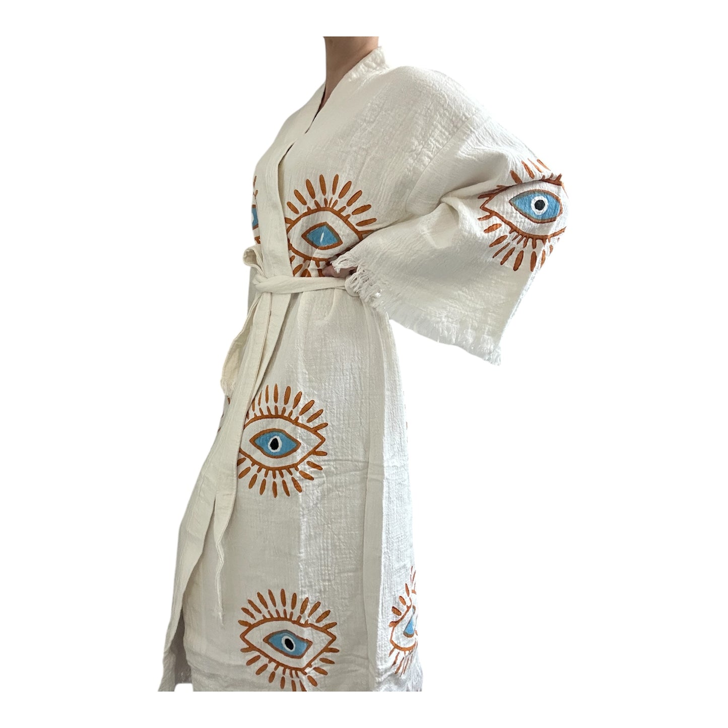 Evil Eye Kimono Robe with Pockets Mystic Eye %100 Cotton XS-XL(0-14)