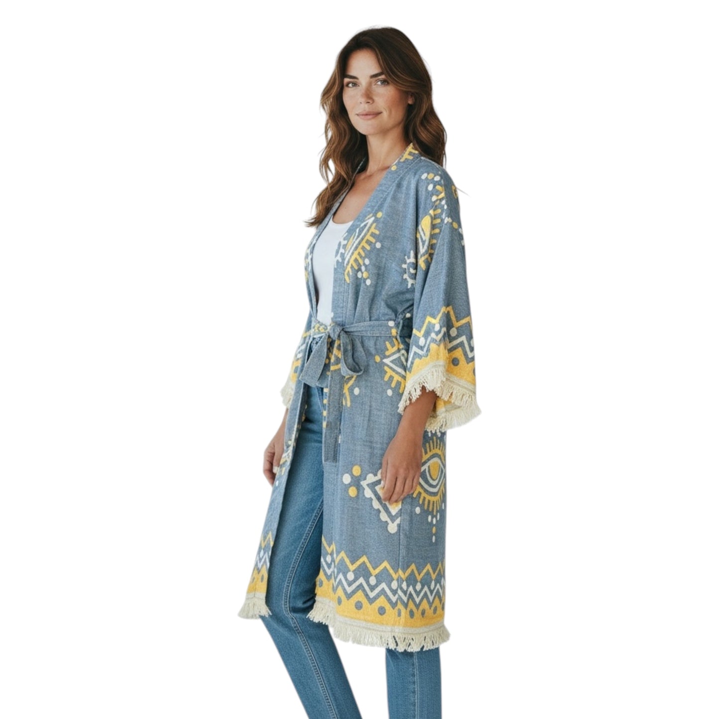 Evil Eye Jacquard Turkish Robe - Pink