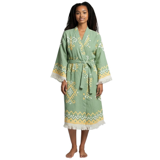 Jacquard Turkish Cotton Robe- Avocado Green Robe