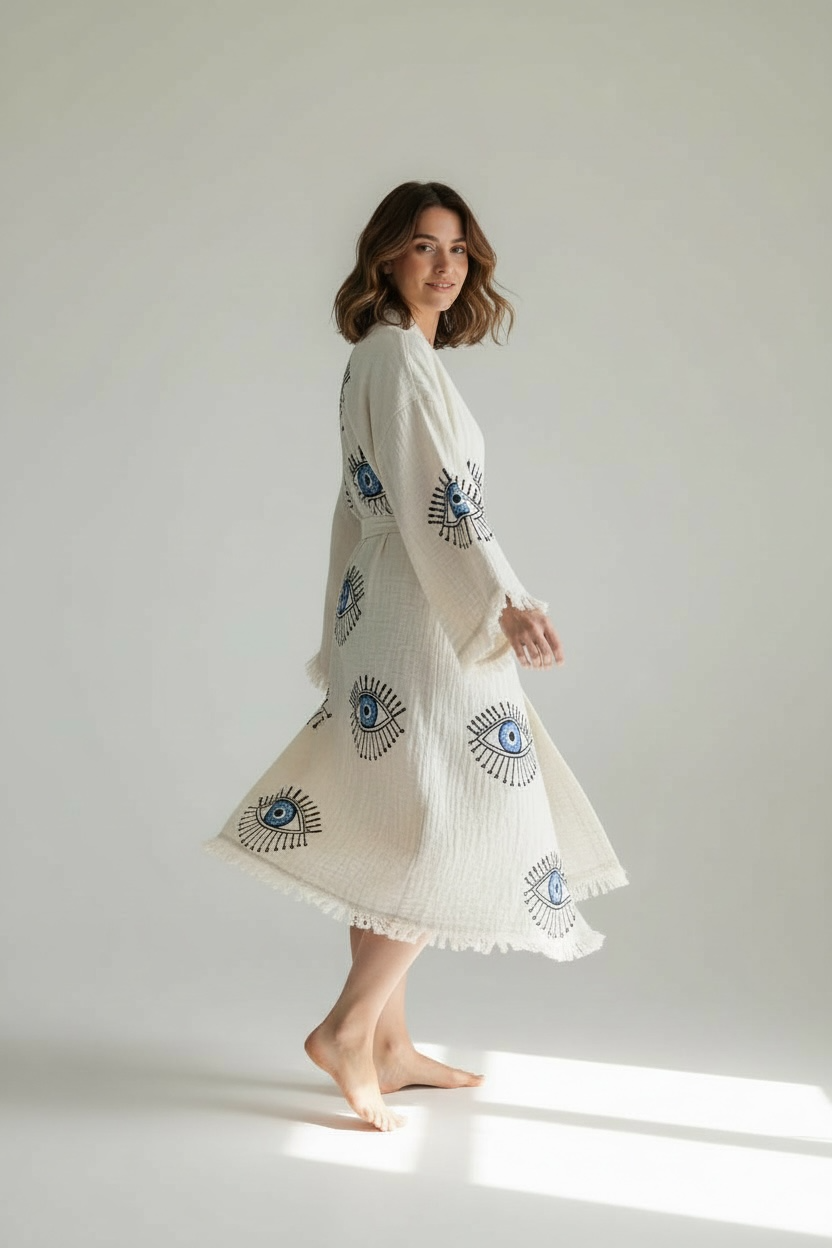 Evil Eye Kimono Robe with Pockets Orginal Blue Eye