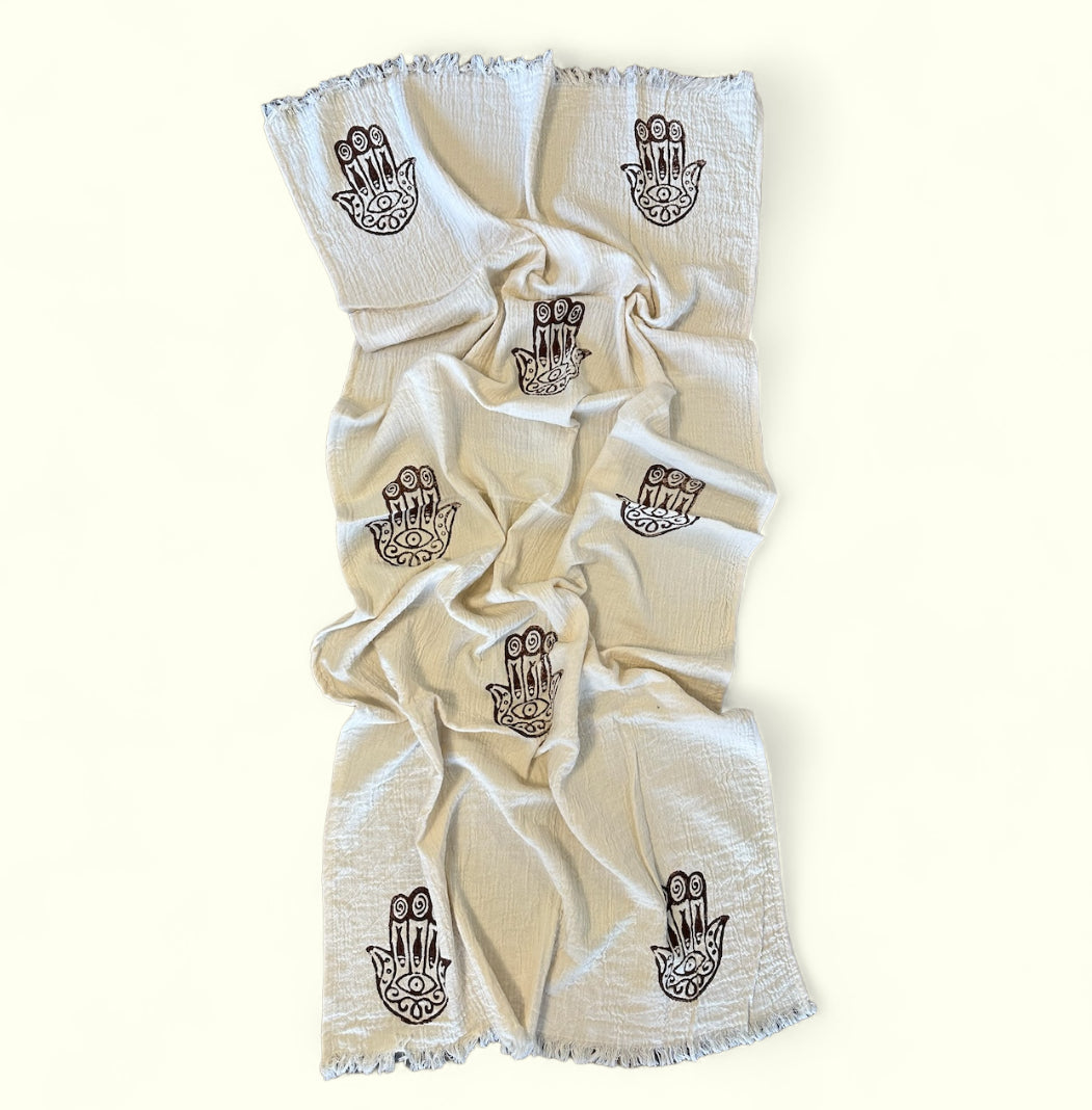 Hamsa Beach Towel – Natural (Oversized)