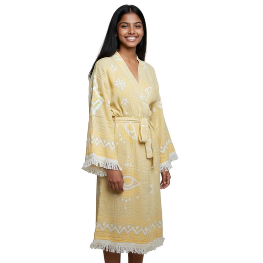 Jacquard Turkish Cotton Robe- Lemon Yellow Robe
