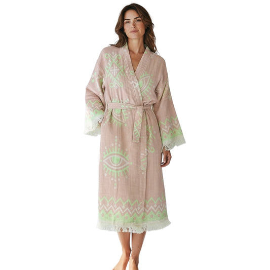 Jacquard Turkish Cotton Robe- Fairy Pink