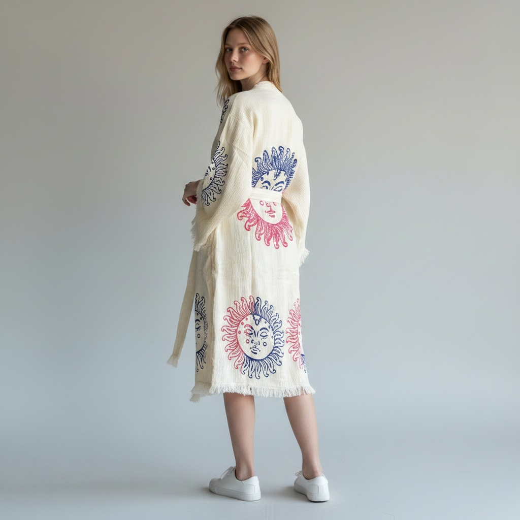 Face of Moon Kimono Robe,Cotton Robe
