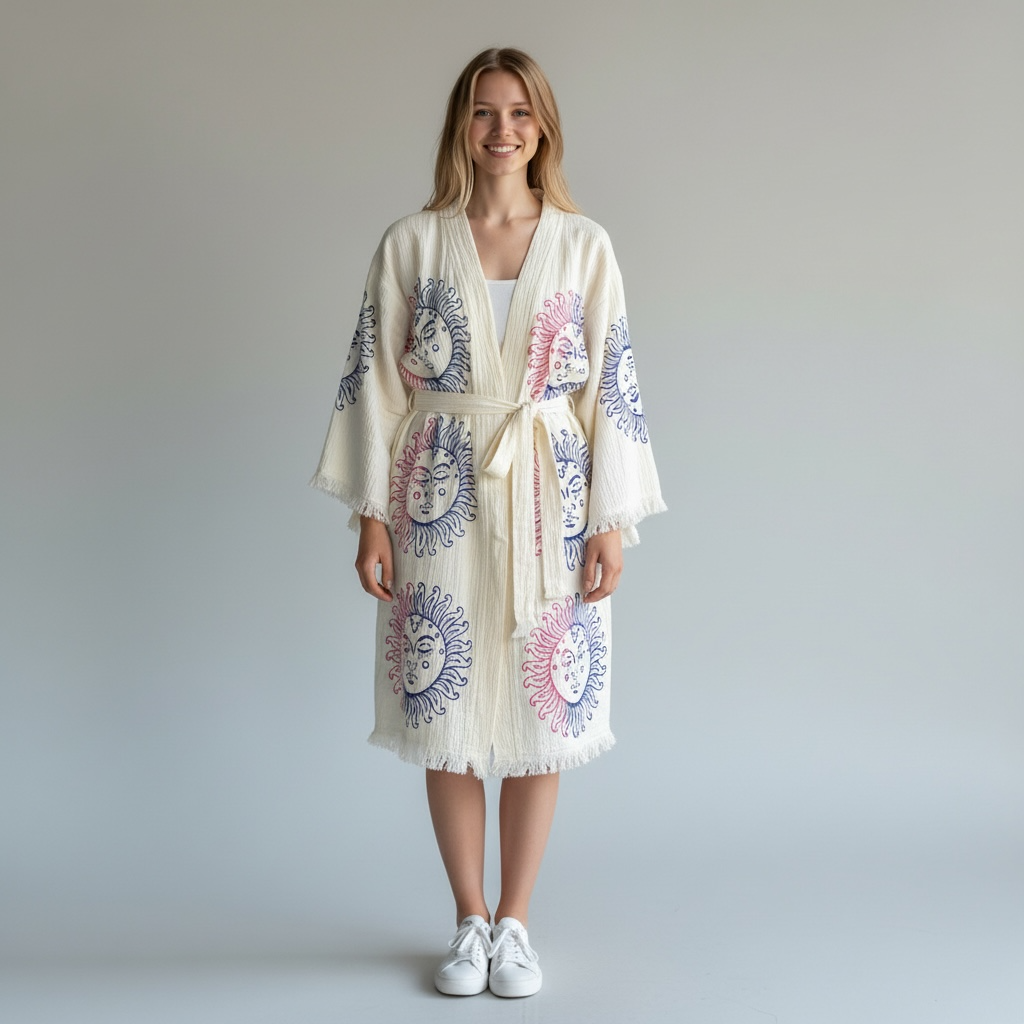Face of Moon Kimono Robe,Cotton Robe